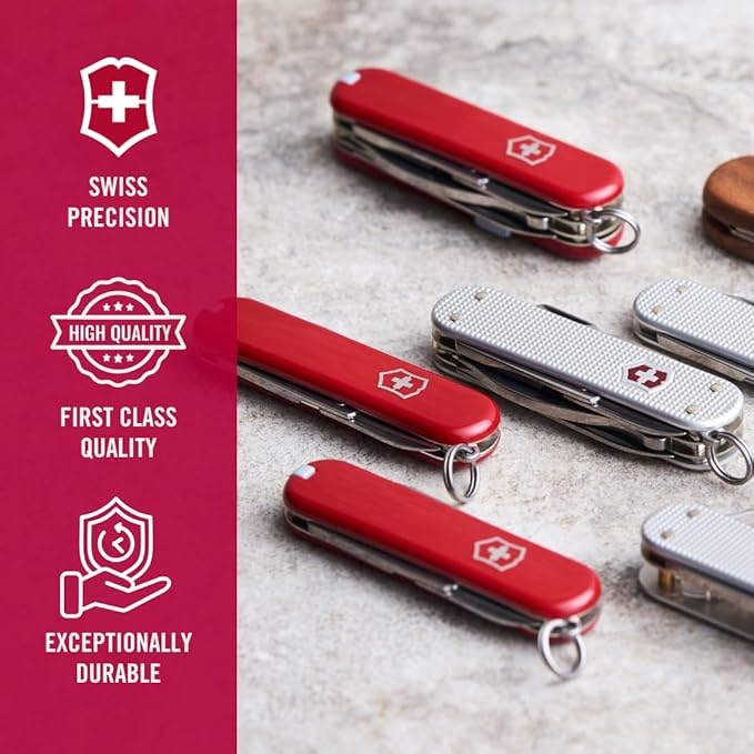 Victorinox Jetsetter Swiss Army Knife, Compact 7 Function Swiss Made Pocket Knife with Scissors, Magnetic Phillips Screwdriver and Key Ring – Red