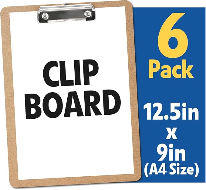 6 Pack Clipboards Bulk, Clip Boards 8.5x11 Standard Letter Size, Clipboards for Classroom, Wooden Clipboard