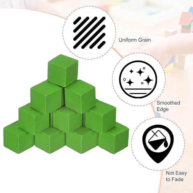 50-Pack DIY Wooden Cube, 0.6 Inch(1.5 Cm) Colored Natural Wood Blocks for Crafts Making Puzzle Games/Wedding/Home Decor/Dice/Building, Square Blank Block [Green]