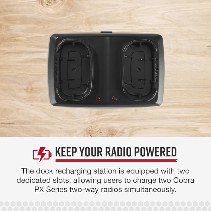 Cobra PX Professional Walkie Talkie 2-Way Dock Charging Station with UBS Charging Cable - Dual Desktop Portable Charger, Compatible with PX650 Business Models