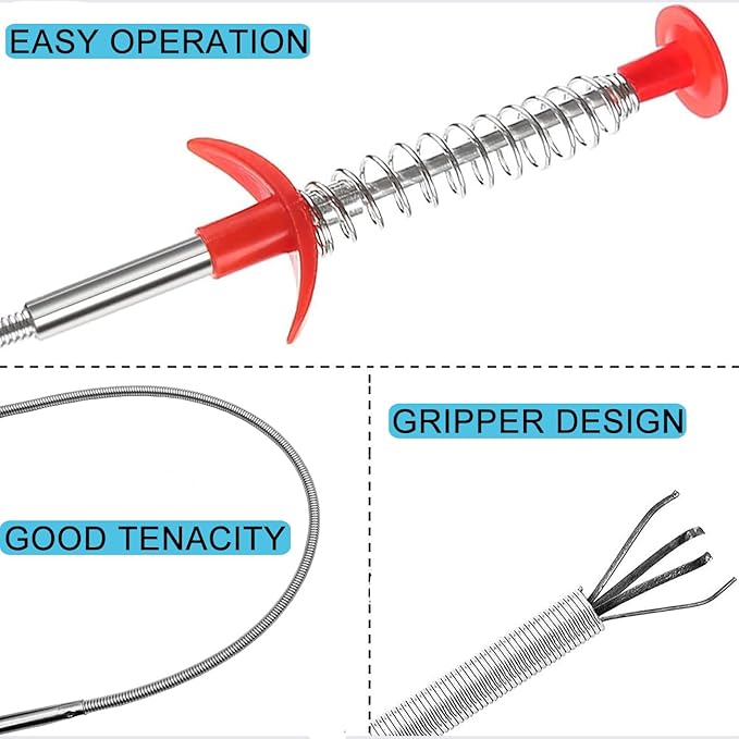 Flexible Grabber Claw Pick Up Reacher Tool with 4 Claws, Drain Snake Hair Clog Remover Tool, Bendable Hose Pickup Reaching Assist Tool for Litter Pick, Toilet, Sewer, Shower, Kitchen Sink (24 Inch)