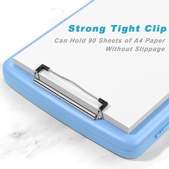 Rimilak Plastic Clipboard with Storage, 8.5 x 11 High Capacity Folio Nursing Case with Pen Holder, Size 14.2 x 9.6 x 1.2″ Folder Side-Opening for Classroom, Teacher, Student, Smooth Writing, Blue