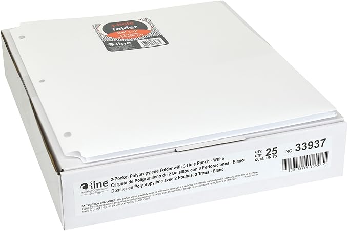 C-Line Two-Pocket Heavyweight 3-Hole Punch Poly Folder, White, Pack of 1