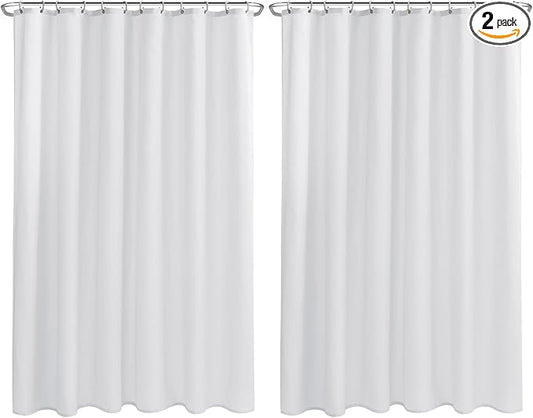 Nasitos Extra Long Fabric Shower Curtain Liners 2 Pack - W72 x H84 - Water Resistant Cloth Shower Curtains with Magnets, Soft Hotel Quality, Machine Washable (White, Magnets Included)