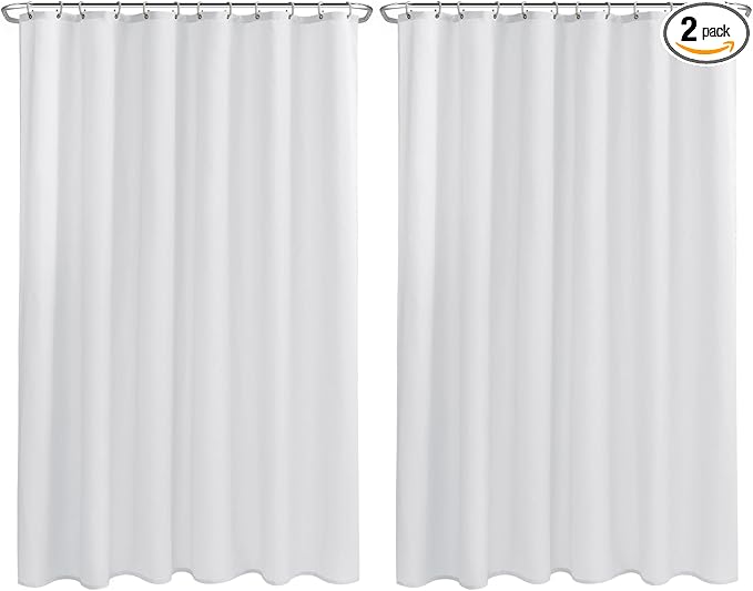 Nasitos Extra Long Fabric Shower Curtain Liners 2 Pack - W72 x H96 - Water Repellent & Washable Cloth Shower Curtains for Bathroom, Soft Hotel Quality (White, Magnets Included)
