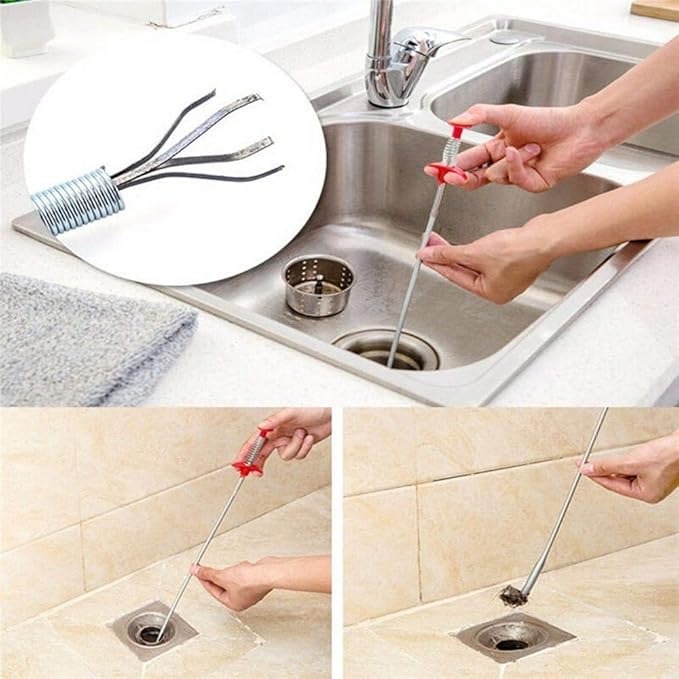 Drain Snake, Drain Clog Remover - Gutter Cleaning Tools Drain Cleaner for Toilet Sewer Shower Kitchen Bathroom Tub Clogged Drains Opener Cleaning Tool, Flexible Grabber Claw Pick Up Reacher (24 inch)