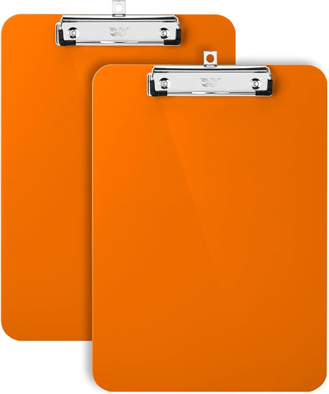 Mr. Pen- Plastic Clipboard, 12.5" x 9", 2 Pack, Orange Clipboard Plastic, Low-Profile Metal Clip with Retractable Hanging Hole