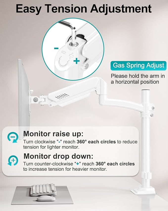 Dual Monitor Stand for Desk, Taller Monitor Arms for 2 Screens up to 32 inch, Ergonomic Adjustable Full Motion Double Computer Monitor Mount, Holds 4.4-22lbs, VESA 75/100mm, White, Freelift