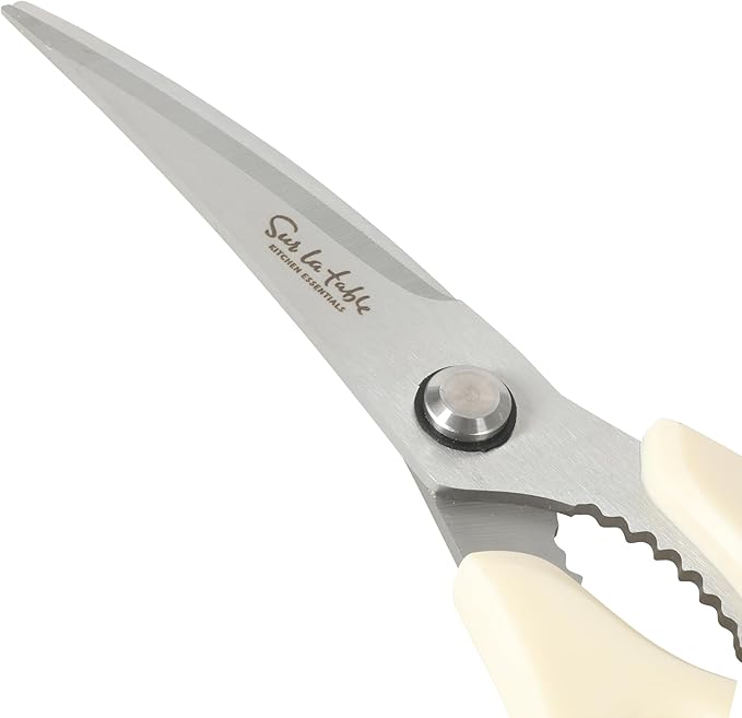 Sur La Table Kitchen Essential Kitchen Scissors with Stainless Steel Blades, All-Purpose Shears with Comfortable White Handles for Food Prep, Cutting & Everyday Use