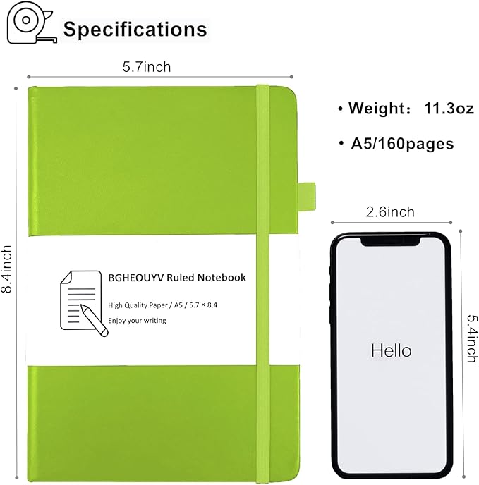 Notebook Journal, College Ruled Notebook Lined A5 160 Pages,Hard Cover Journals for Writing, Notebooks for Work Office School Women Men,5.7 inches x 8.4 inches(Green)