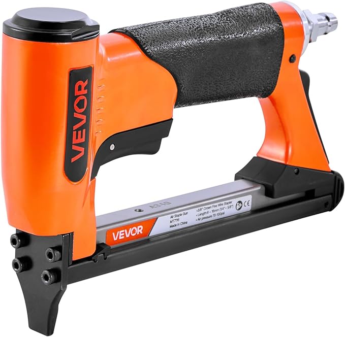 VEVOR Pneumatic Staple Gun, 22 Gauge Air Upholstery Stapler for 71 Series Fine Wire Staples 3/8" Crown 1/4"-5/8" Length, Max 180PCS Loading Air Staple Gun for Upholstering, Woodworking, DIY Projects