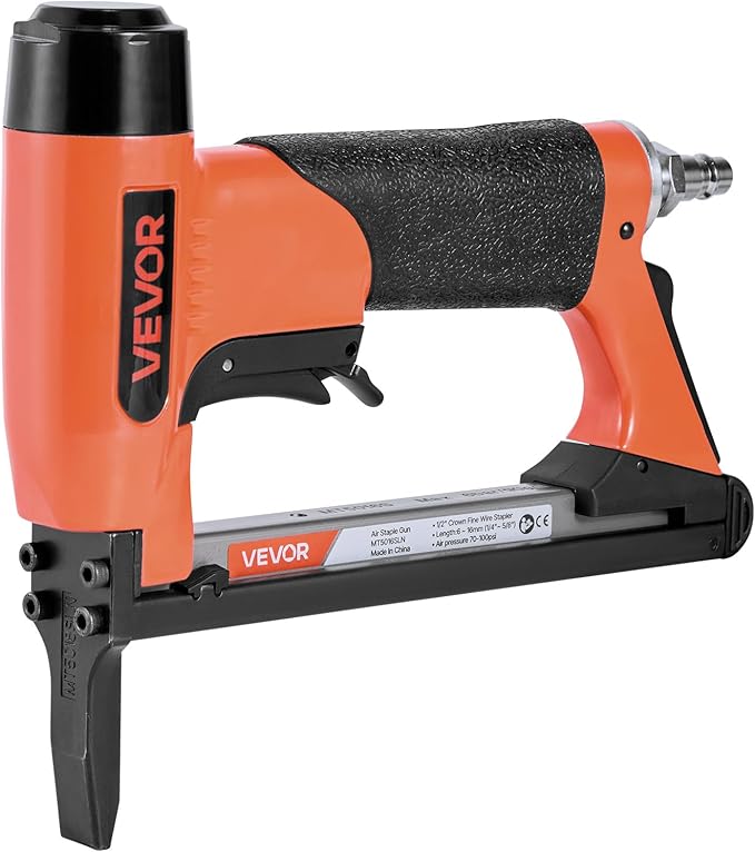 VEVOR Pneumatic Staple Gun, 20 Gauge Long-Nose Upholstery Stapler for 50 Series Fine Wire Staples 1/2-inch Crown 1/4"-5/8" Length, Max 110PCS Loading Air Staple Gun for Upholstering, Woodworking, DIY