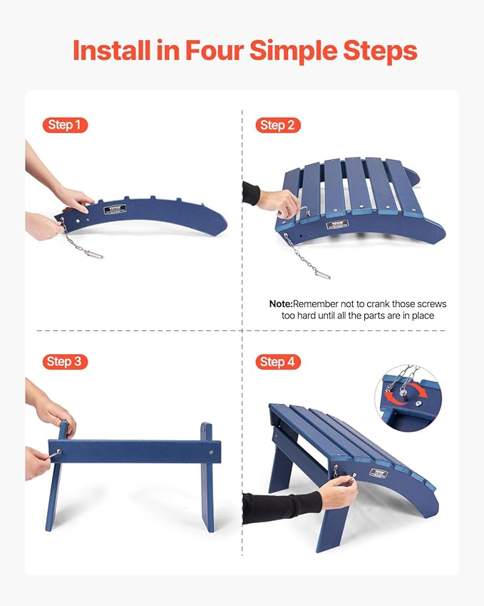 VEVOR Adirondack Ottoman, 18.7L x 18.9W x 13.8H Inch HDPE Plastic Folding Adirondack Ottoman, Weather-Resistant Foot Rest for Adirondack Chair, Widely Used for Outside Porch Pool Lawn Backyard, Blue