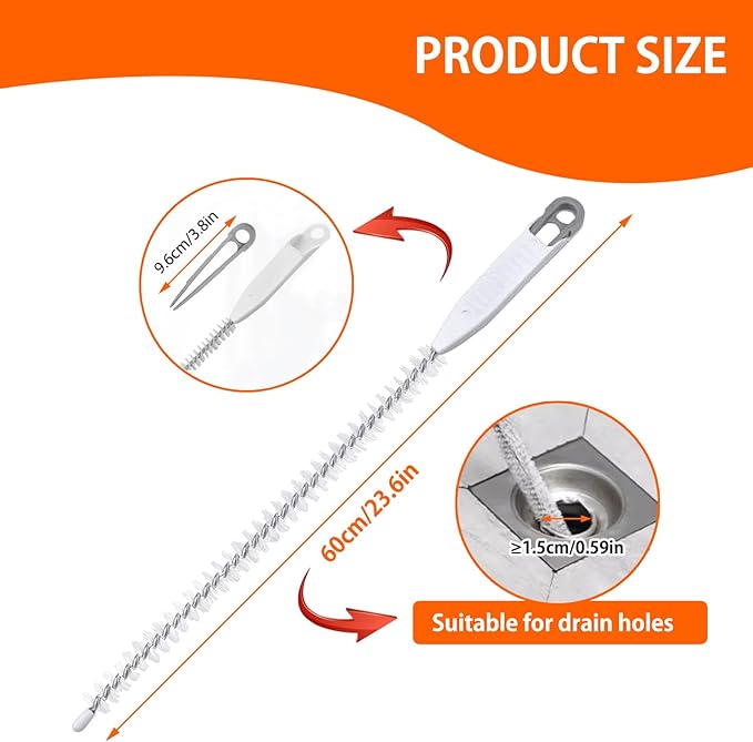 Upgraded Sink Drain Overflow Cleaning Brush, 23.6" Sewer Drain Brush, Bendable Long Pipe Cleaners, Household Sewer Hair Catcher with Cleaning Forceps