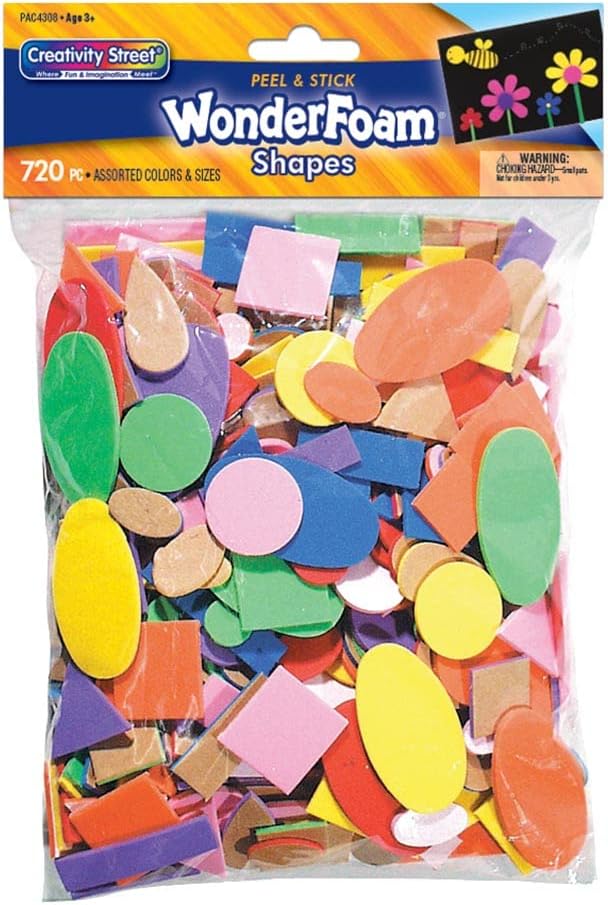 Pacon WonderFoam PAC4308 Peel & Stick Shapes, Assorted Sizes, Assorted Colors 720 Count