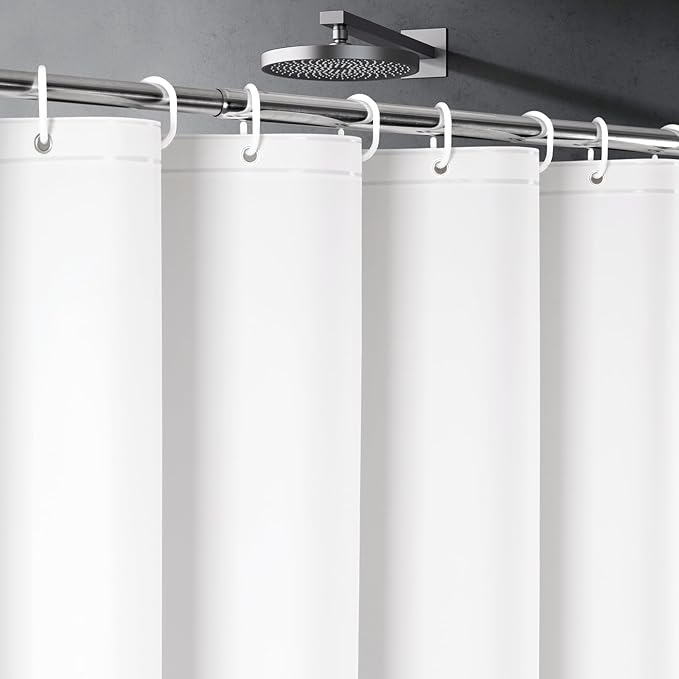 UFRIDAY White Short Shower Curtain Liner Premium PEVA 72 x 66 inch,Heavy Duty Shower Curtain with 3 Weighted Magnets, Plastic Waterproof Grey Shower Curtains for Bathroom with 12 Hooks