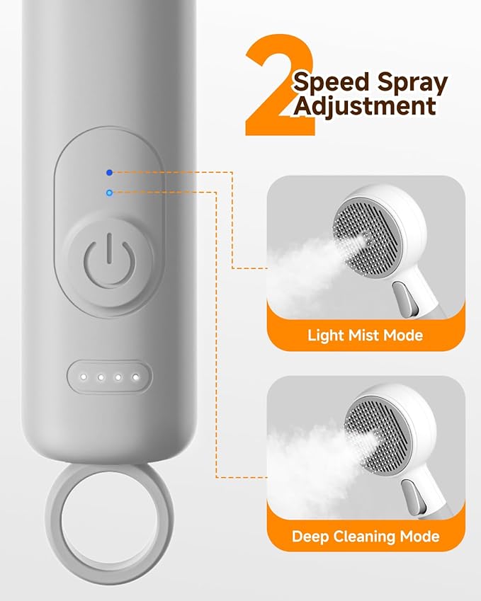Little Orange Pet Spray Brush, 3-in-1 Grooming Tool with Steam Mist for Cats & Dogs, 2-Speed Spray Settings, Removes Dander & Deshedding, One-Touch Self-Cleaning Hair Brush, for Long Short Hair Pets