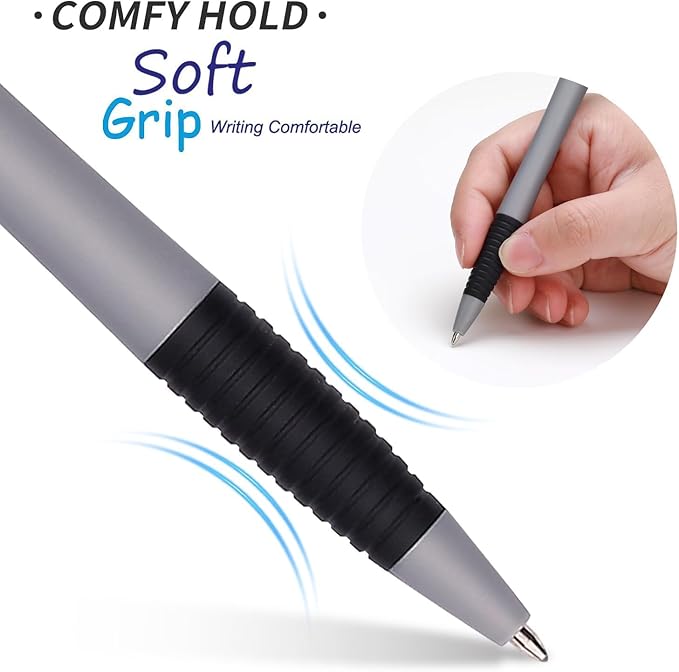 Pens Bulk, 60 Pack Minimal Gripped Slimster Ballpoint Pens, Black Ink 1.0mm, Smooth Writing Click Pens in White Grey Black, Ideal for Office, School, Teachers, Students & Front Desk Use