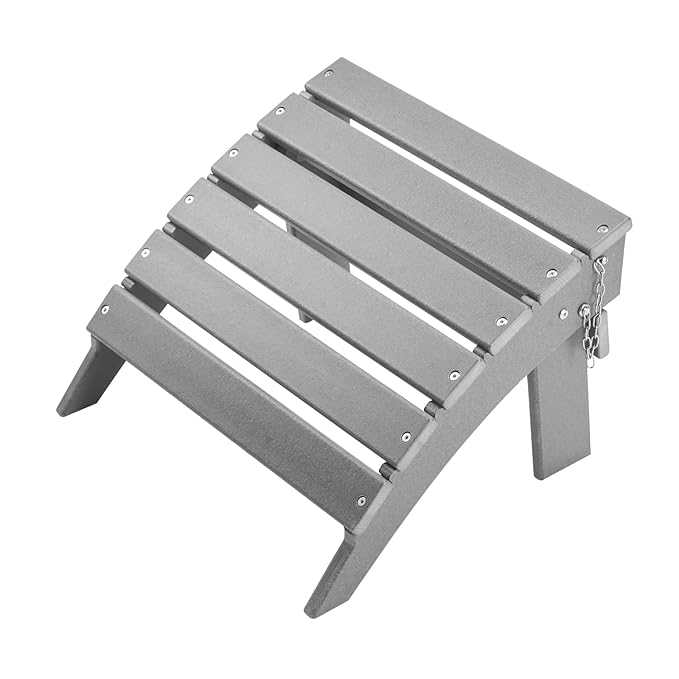 VEVOR Adirondack Ottoman, 16.9L x 18.9W x 13H Inch HDPE Plastic Folding Adirondack Ottoman, Weather-Resistant Foot Rest for Adirondack Chair, Widely Used for Outside Porch Pool Lawn Backyard, Gray