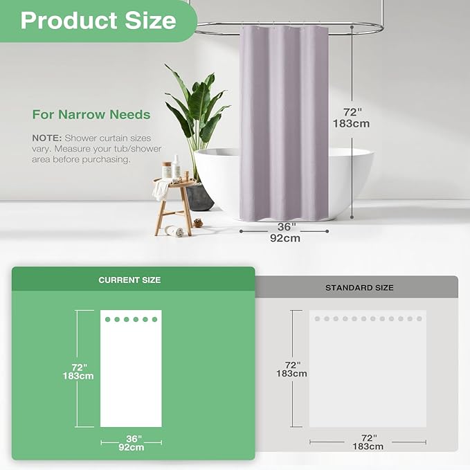 Dynamene Stall Fabric Shower Curtain - 36x72 Waffle Weave Weighted Cloth Shower Curtains for Bathroom, Neutral Heavy Duty Hotel Spa Luxury Bath Curtain Set with 6 Plastic Hooks, Lavender