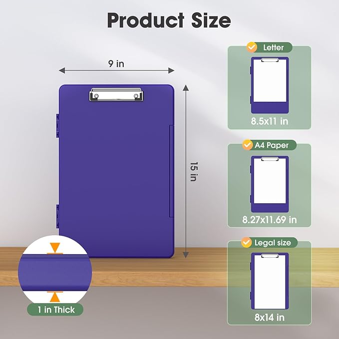 Legal Size Clipboard with Storage, High Capacity 8.5 x 14 Clip Board for Lawers, Folio & Side-Opening, Size 15 x 10 x 1.2 in, Purple
