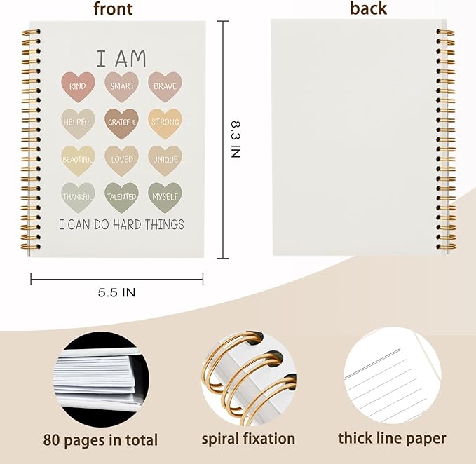 QUICQOD I Am Kind I Am Smart Affirmations Inspirational Notebooks,Positive Journal for School Coworker Teacher Student,Journaling Notebooks for Women,Hardcover Spiral Notebook 5.5x8.3