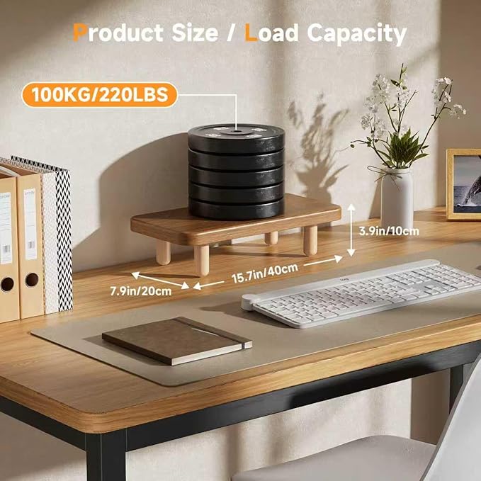 Monitor Stand Riser, 16Inch Wood Desk Organizer with Monitor Stand & Storage Computer Monitor and Laptop Riser Multifunctional Laptop Stand Desk Organizer for Office Home Screen/Laptop Walnut
