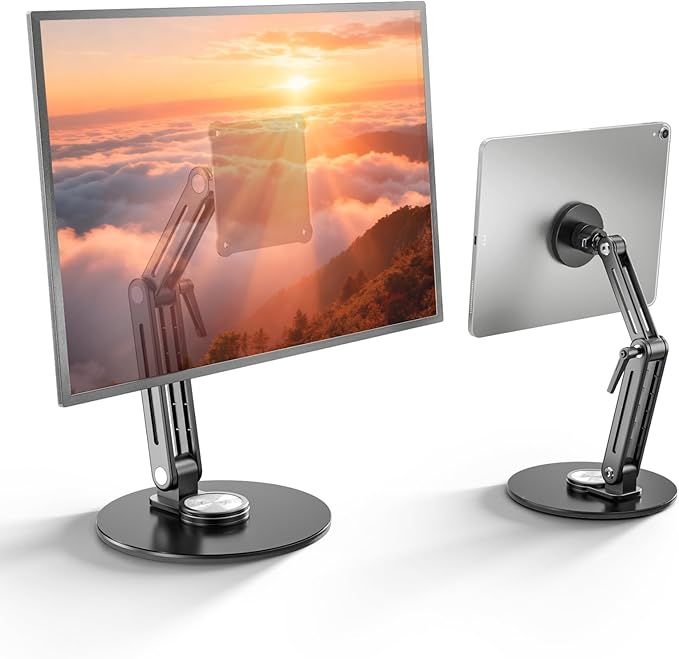 Jakeko Magnetic Portable Monitor Stand 15.6" - up to 16" 18.5" 22 inch Tablet Holder for iPad VESA Mount 75mm for Desk Adjustable Foldable 360° Swivel
