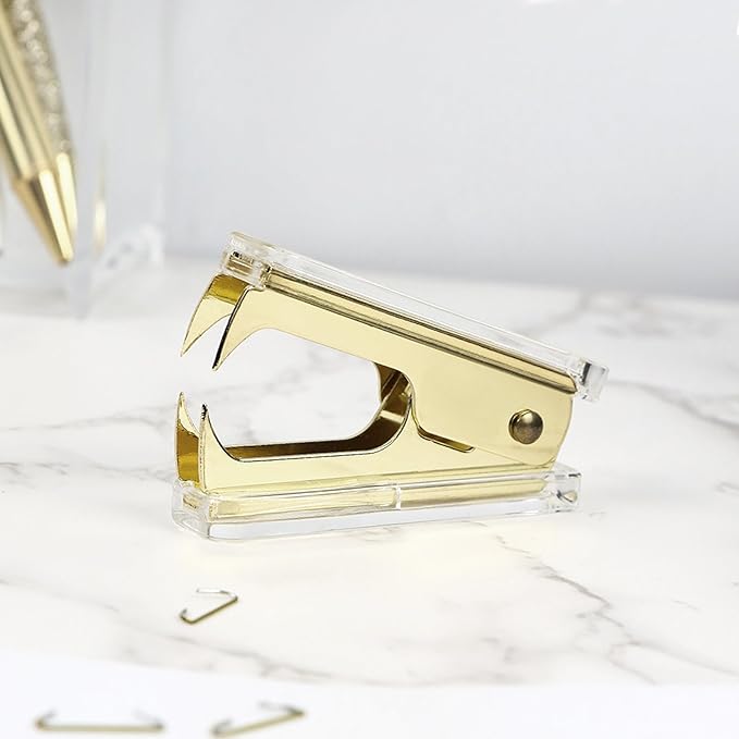 NatSumeBasics Clear Acrylic Staple Remover 2pcs Cute Gold Staple Stapler Removers Staples Puller Tool for Home Office School Desk Accessories (2 Yellow Gold)