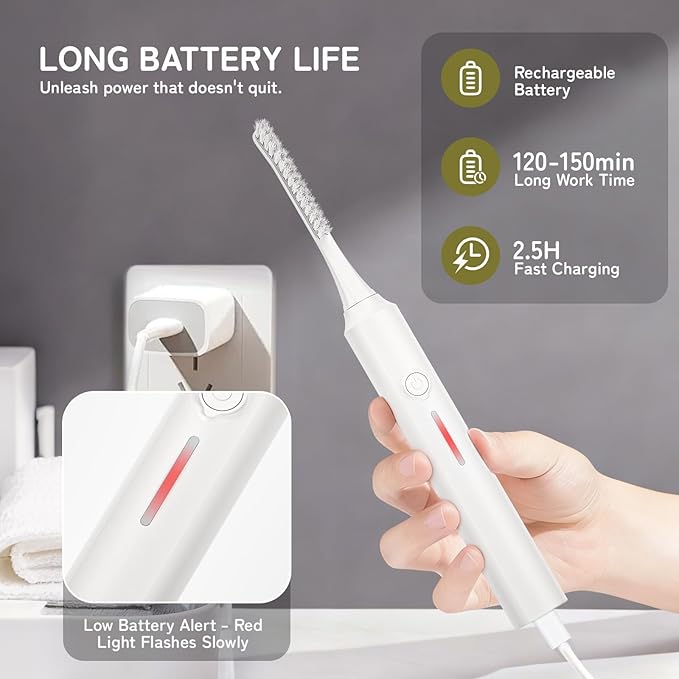 Electric Crevice Cleaning Brush, IPX7 Waterproof Grout Scrub Brush with 2 Replaceable Heads, Power Shower Scrubber for Kitchen, Bathroom, Window Track & Tight Gaps Cleaning