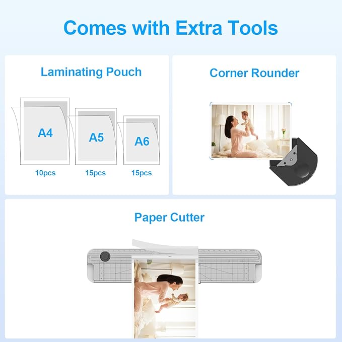 OL253 Thermal Laminator for Teachers & Home Office, Fast Preheat Desktop Laminator with Smooth & Bubble-Free Laminating, Fits A4 & Letter, 3–5 mil Pouches