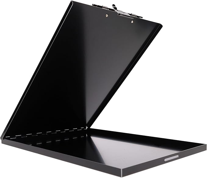 Saunders Slim Metal Clipboard with Storage, Black Single Layer Nursing Clipboard Folio, Letter Size Paper Organizer, Steel Clip with Locking Latch, Form Holder for Office, School & Work - Made in USA