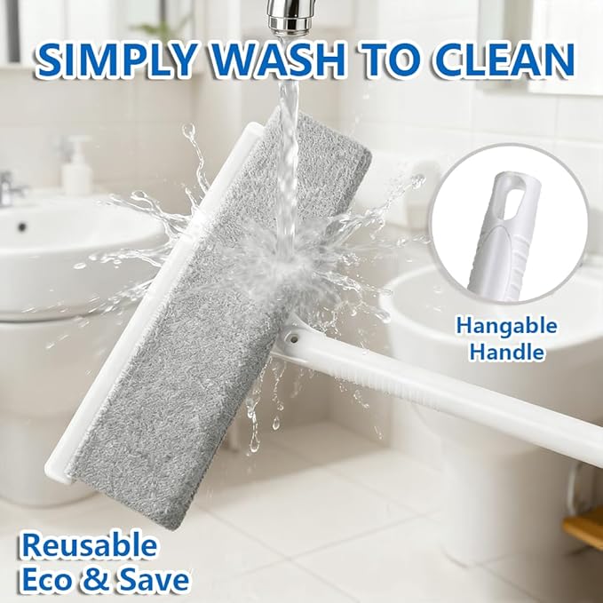 Small-Sized Clip-On Pet Hair Mop - Electrostatic Adsorption for Loose Hair&Dust,with Removable Plastic Scraper,2 Reusable Electrostatic Pet Hair Pads+1 Fiber Cleaning Pad, Works on All Smooth Floors