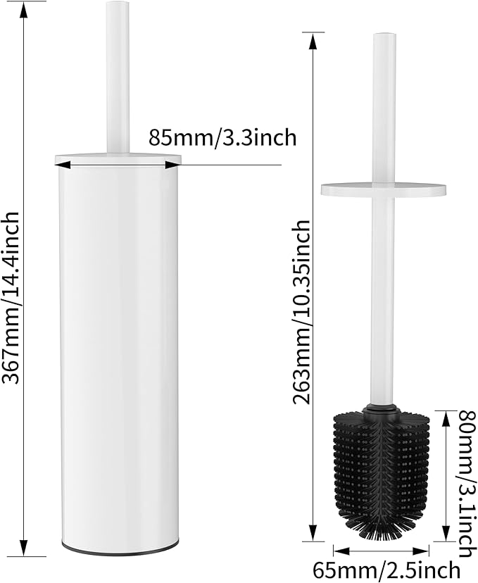 Toilet Brush and Holder Set, Stainless Steel Toilet Bowl Brush with Lid, Rust Proof Toilet Cleaner Brush with Caddy, Durable Bristles, Splash Proof, Ideal for Bathroom（1 Pack, White）