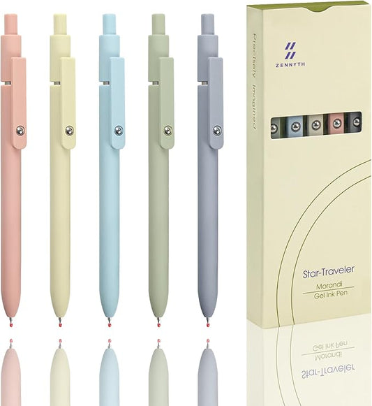 5-Pack Gel Pens Ballpoint Smooth Writing Pens No smudge 0.5mm Gel Pens Fine Point for School Office Gift for Students/Teachers/Nurses/Professionals (Morandi Color)