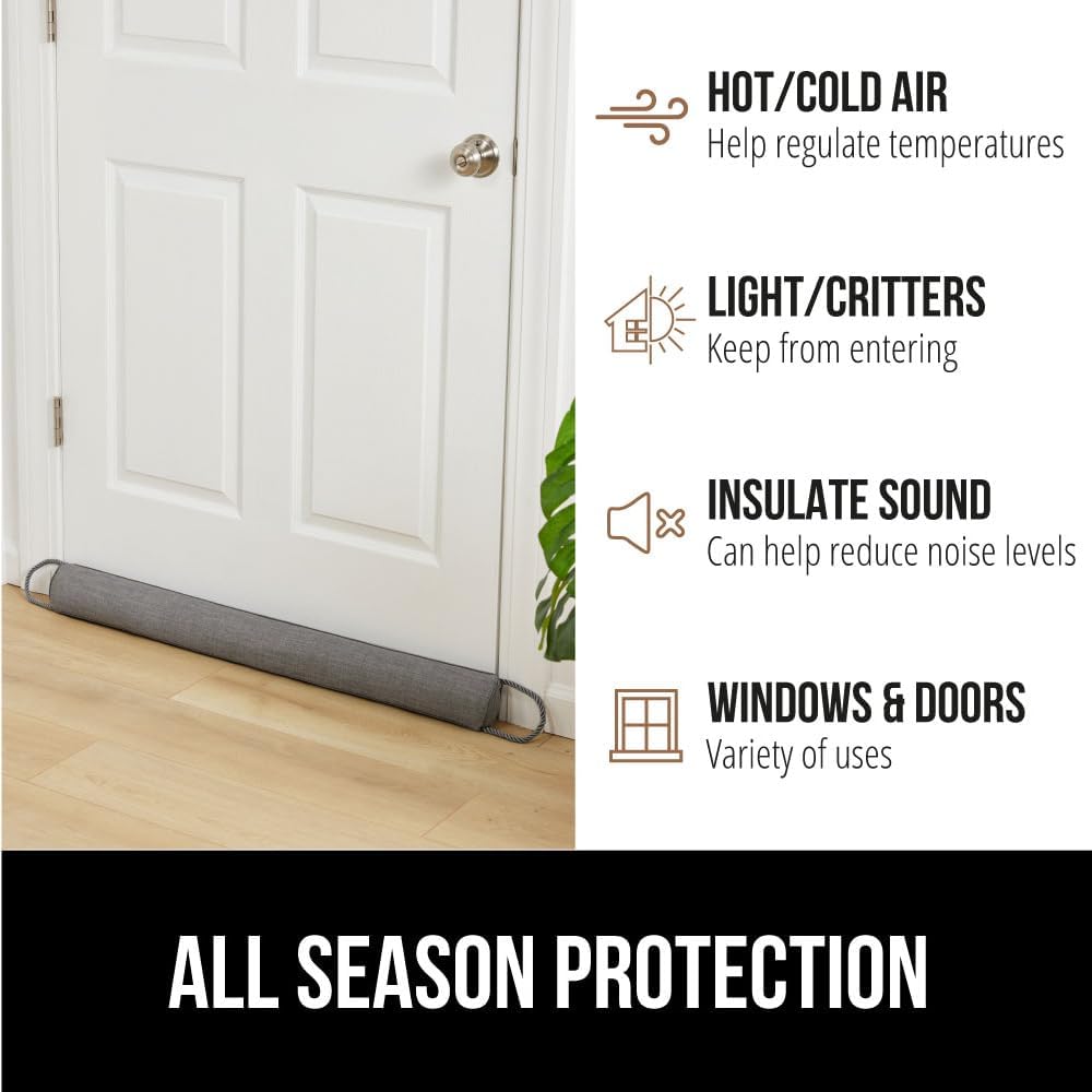 GORILLA GRIP Door Draft Stopper for Bottom of Doors, Weather Stripping Seal Blocks Hot Air, Noise, Bugs, Keeps Cold AC in, Sound Proofing Easy Install Gap Filler, Home Essentials, 32 Inch, Slate Gray