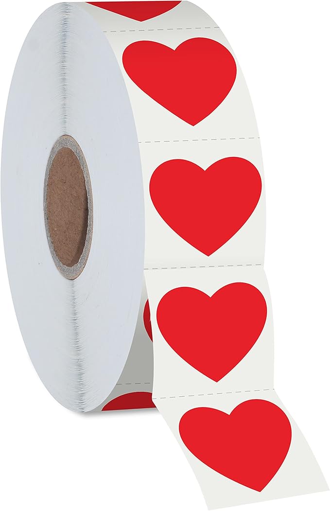 1200 PCS Red Heart Shaped Sticker Labels with Perforation Line in Roll, Use for Valentine's Day, Award Charts, Offices, Teachers & Classrooms, Bookmarks (1" in Diameter)