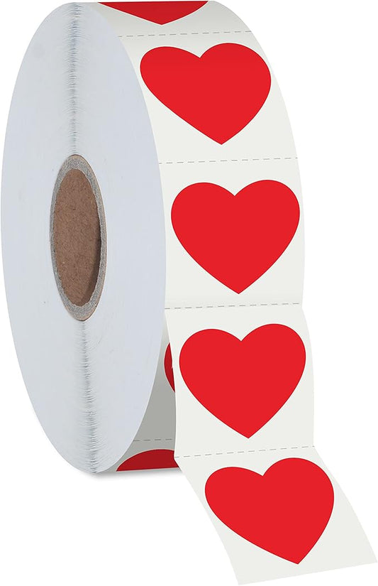 1200 PCS Red Heart Shaped Sticker Labels with Perforation Line in Roll, Use for Valentine's Day, Award Charts, Offices, Teachers & Classrooms, Bookmarks (1" in Diameter)