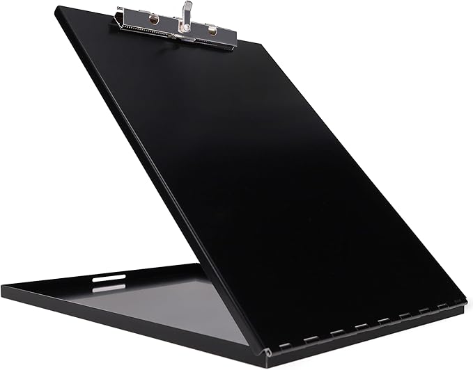 Saunders Slim Metal Clipboard with Storage, Black Single Layer Nursing Clipboard Folio, Letter Size Paper Organizer, Steel Clip with Locking Latch, Form Holder for Office, School & Work - Made in USA