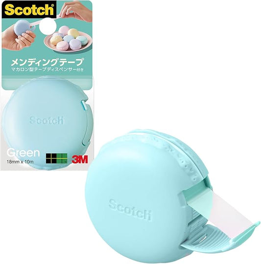 3M MCR-GR Scotch Mending Tape, Macaron Shape, Tape Dispenser, Green, 0.7 in x 98.4 ft (18 mm x 30 m)