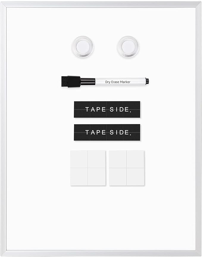 Amazon Basics Small Dry Erase Whiteboard, Magnetic Bulletin Board, with Marker and Magnets, 11"W x 14"H, Aluminum Frame