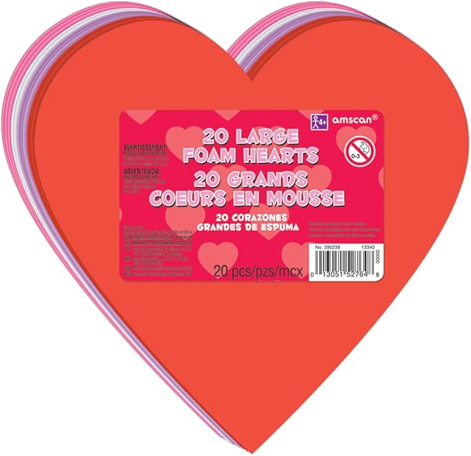 Large Craft Hearts - 6" (Pack Of 20) - Assorted Color Foam Heart Shapes For Crafting, DIY Projects & Valentines Decor