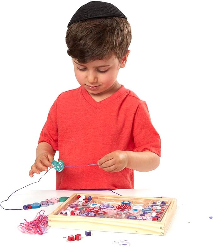 Melissa & Doug Created by Me! Heart Beads Wooden Bead Kit, 120+ Beads and 5 Cords for Jewelry-Making