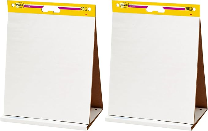 Post-it Super Sticky Tabletop Easel Pad, Great for Virtual Teachers & Students 20x23 Inches 20 Sheets/Pad Portable White Premium Self Stick Flip Chart Paper, Builtin Easel Stand_Pad (563R) (Pack of 2)