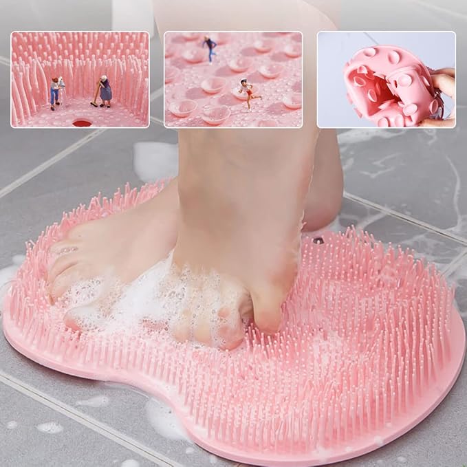 Silicone Shower Foot Scrubber Mat, Upgraded Wall Mounted Slip Suction Cups Foot Scrubber Cleaner, 2025 New Foot Back Cleaning Pad Back Washer Back Exfoliating Bath Wash Pad (Grey)