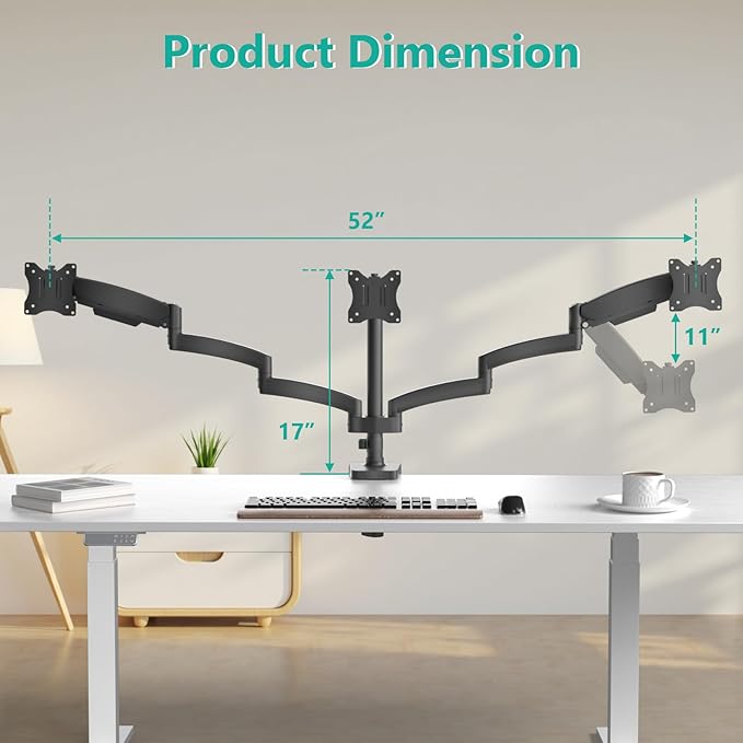 WALI Triple Monitor Mount, 3 Monitor Desk Mount with Premium Gas Spring Arm for Screens 13-27 Inch, Multiple Monitors Stand with Tilt, Swivel, Rotation, Mounting Holes 75/100 mm, Black