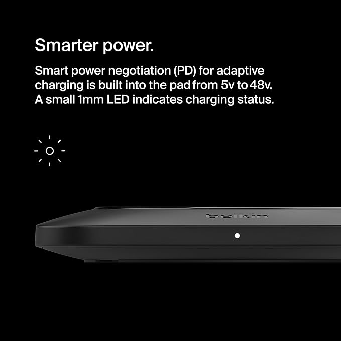 Belkin 15W Wireless Charger Qi-Certified, Non-Magnetic Easy Align Fast Wireless Charging Pad, Compact Charger for Apple iPhone, Samsung Galaxy, AirPods Pro, and Other Qi-Enabled Devices