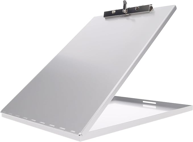 Saunders Slim Metal Clipboard with Storage, Silver Single Layer Nursing Clipboard Folio, Letter Size Paper Organizer, Steel Clip with Locking Latch, Form Holder for Office, School & Work - Made in USA