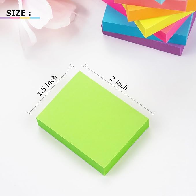 Winner Aura Sticky Notes 1.5x2 inch Bright Colors Self-Stick Pads 8 Pads/Pack 100 Sheets/Pad Total 800 Sheets