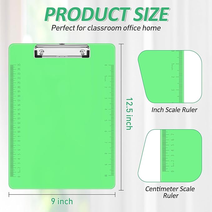 Plastic Clipboards, PANDRI 6 Pack Clear Colored Clipboards, Low Profile Clip Board 12.5 x 9 Inch Standard Letter Size, Office Supplies Classroom